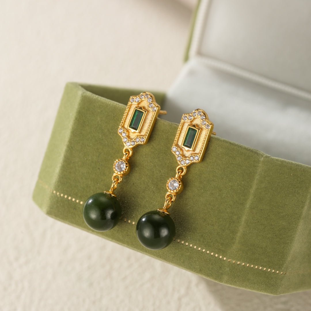 Boucles d'Oreilles Jade et Émeraude Réussite Argent 925 - Biloria