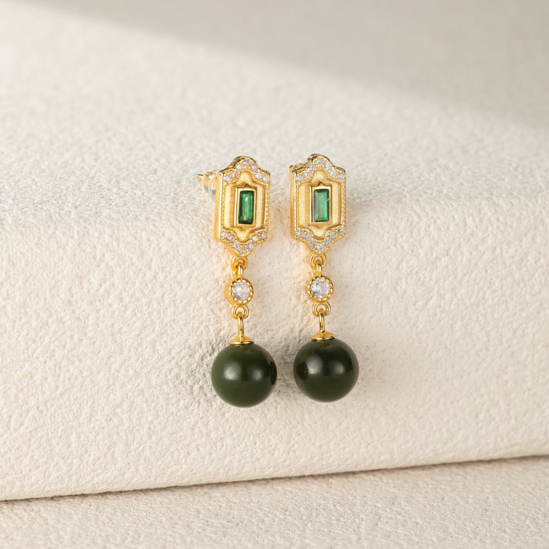 Boucles d'Oreilles Jade et Émeraude Réussite Argent 925 - Biloria