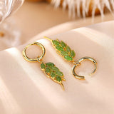 Boucles d'Oreilles Jade Feuilles Argent Plaqué Or - Biloria