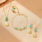 Boucles d'Oreilles Jade Goutte de Chance Argent Plaqué Or - Biloria