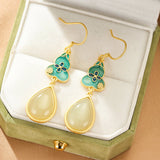 Boucles d'Oreilles Jade Goutte de Chance Argent Plaqué Or - Biloria