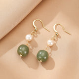Boucles d'Oreilles Jade Néphrite et Perle – Harmonie Feng Shui - Biloria