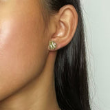 Boucles d'oreilles jade néphrite fleur rose - Argent plaqué or - Biloria