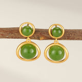Boucles d'Oreilles Jade Soleil Intérieur en Argent Plaqué Or - Biloria