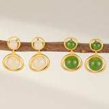 Boucles d'Oreilles Jade Soleil Intérieur en Argent Plaqué Or - Biloria