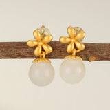 Boucles d'Oreilles Jade Vert Argent Plaqué Or - Biloria
