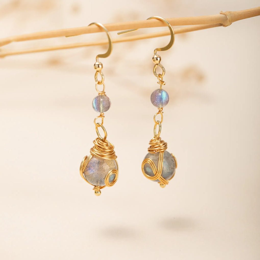 Boucles d'Oreilles Labradorite Étoile du Soir Plaqué Or - Biloria
