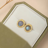 Boucles d'Oreilles Labradorite Hibou – Argent Plaqué Or - Biloria