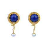 Boucles d'Oreilles Lapis Lazuli et Perle - Argent Plaqué Or - Biloria