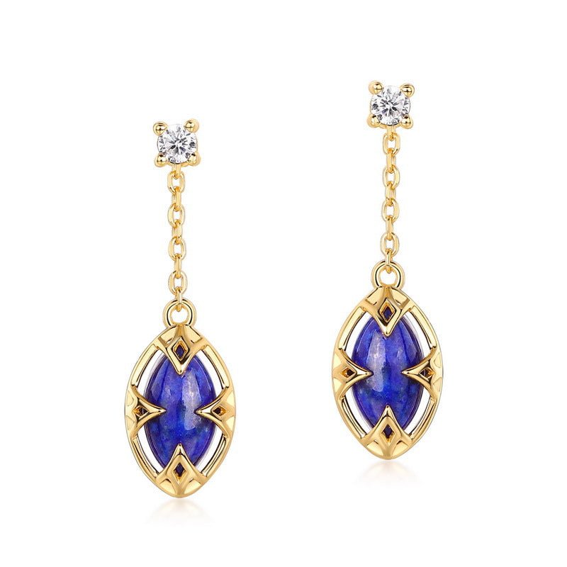 Boucles d'Oreilles Lapis Lazuli et Quartz Clair Argent Plaqué Or - Biloria