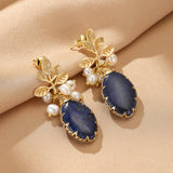 Boucles d'Oreilles Lapis Lazuli Perle Fleur Sérénité Argent Plaqué Or - Biloria