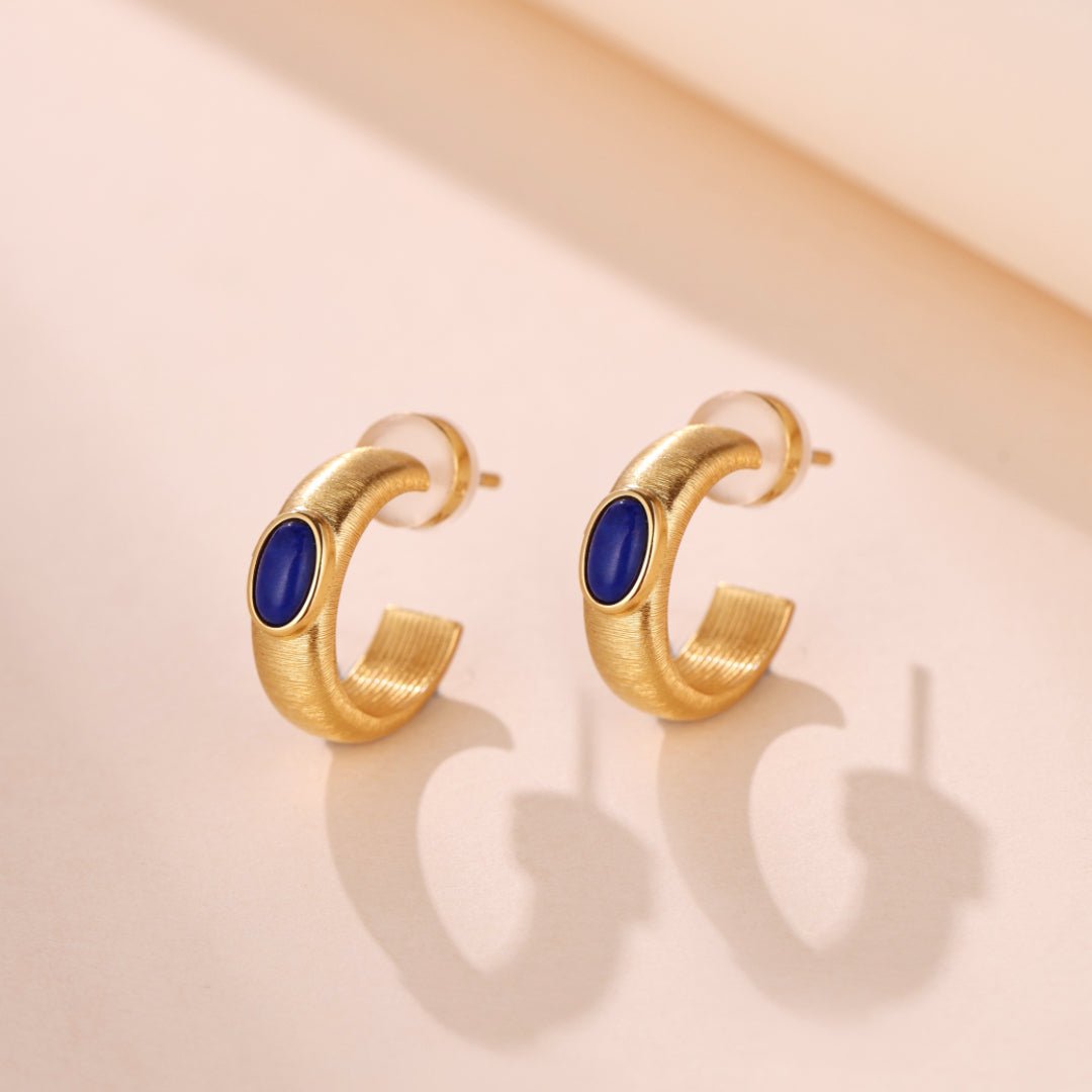 Boucles d'Oreilles Lapis Lazuli Secrets d'Étoile Argent Plaqué Or - Biloria