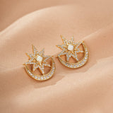Boucles d'Oreilles Lune Étoile Opale Zircon - Biloria