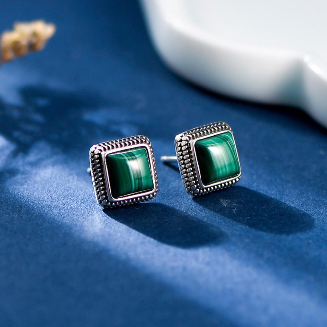 Boucles d'Oreilles Malachite Argent 925 – Bijou Renouveau - Biloria