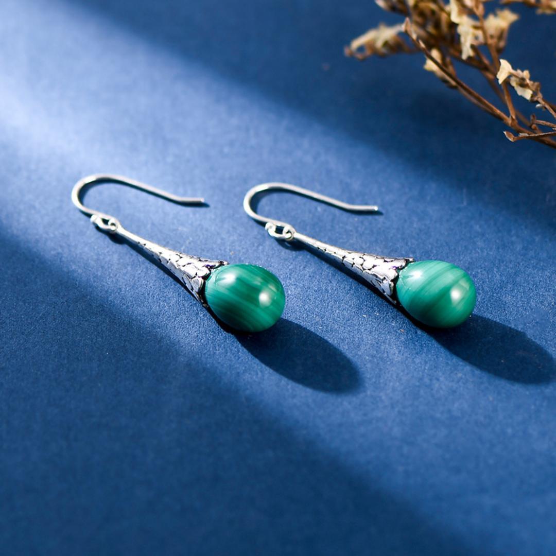 Boucles d'Oreilles Malachite Argent 925 – Croissance Spirituelle - Biloria
