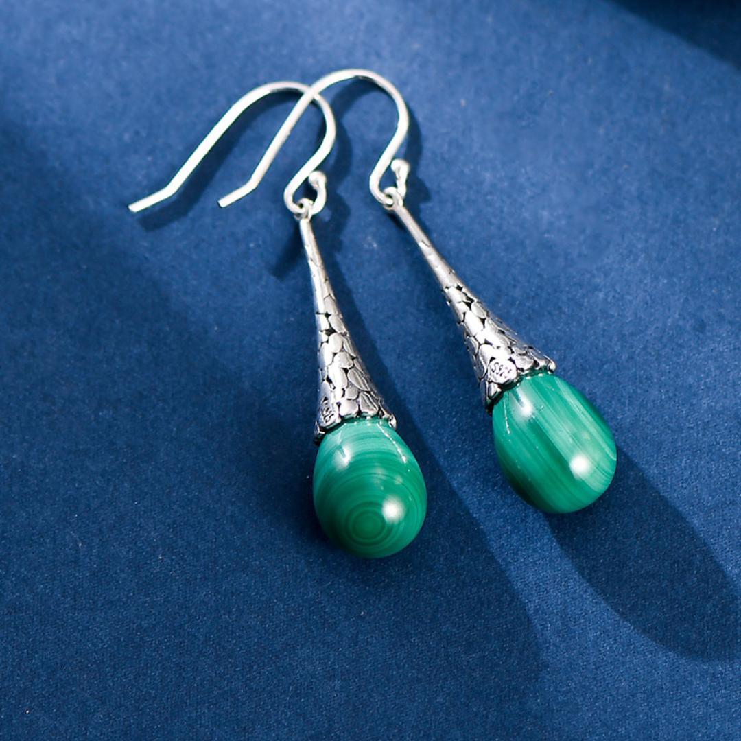 Boucles d'Oreilles Malachite Argent 925 – Croissance Spirituelle - Biloria