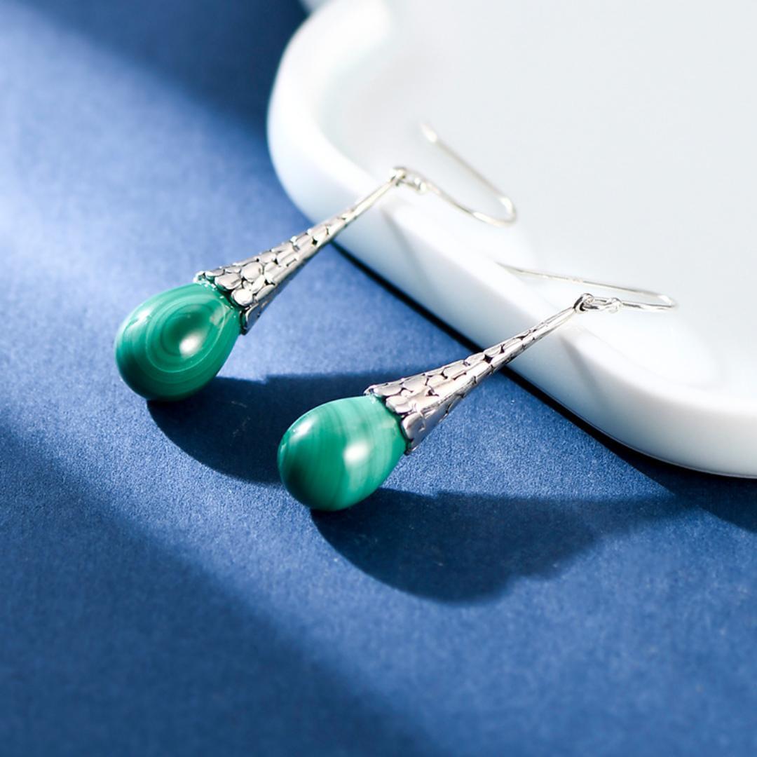 Boucles d'Oreilles Malachite Argent 925 – Croissance Spirituelle - Biloria