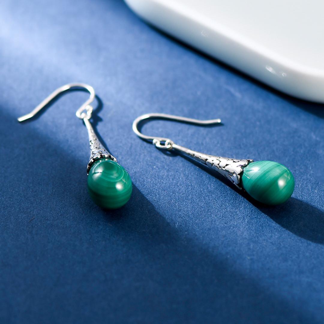 Boucles d'Oreilles Malachite Argent 925 – Croissance Spirituelle - Biloria