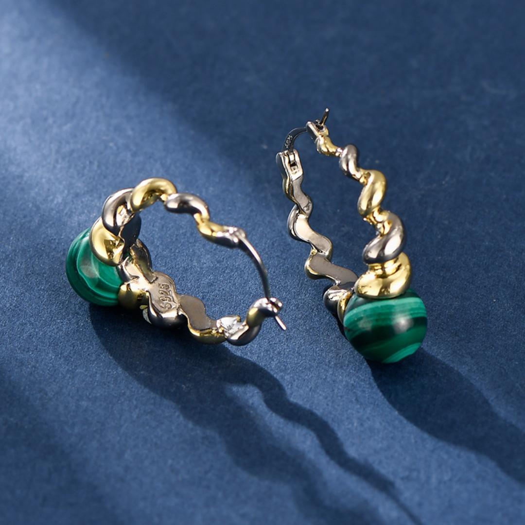 Boucles d'Oreilles Malachite Argent 925 – Évolution Personnelle - Biloria