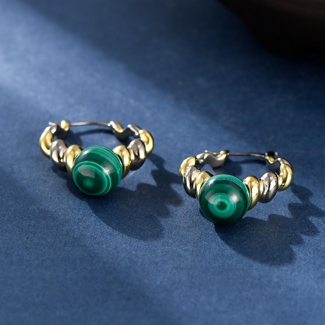 Boucles d'Oreilles Malachite Argent 925 – Évolution Personnelle - Biloria