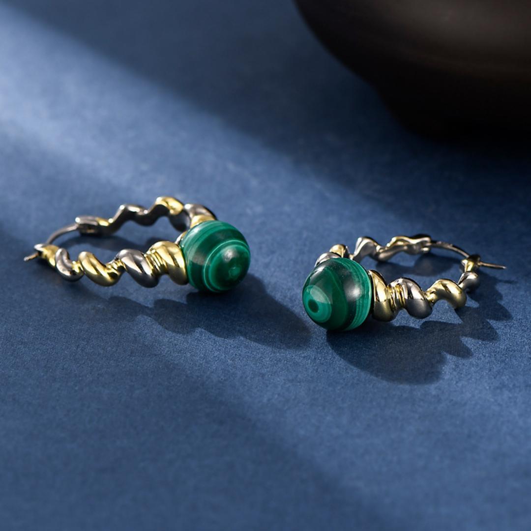 Boucles d'Oreilles Malachite Argent 925 – Évolution Personnelle - Biloria