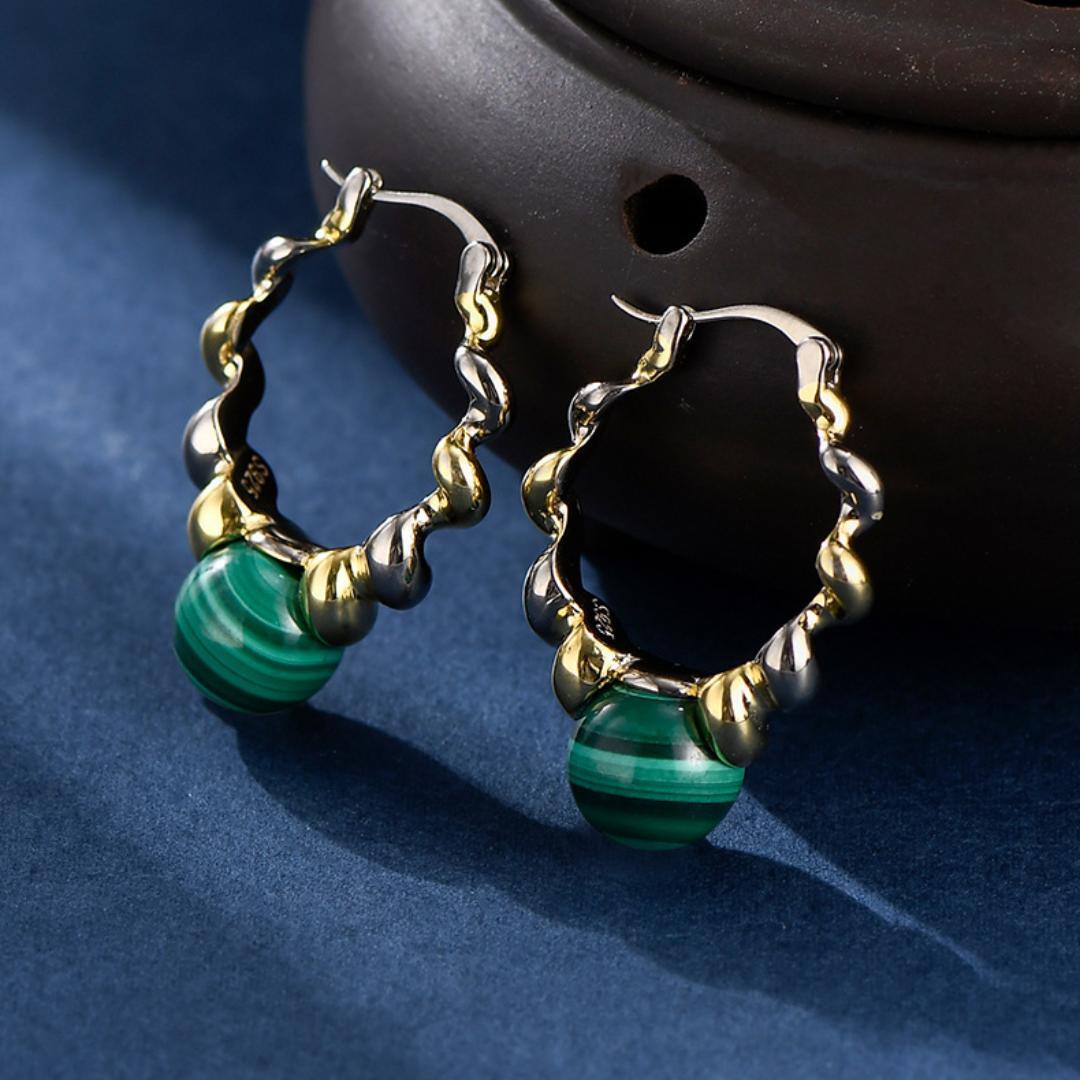 Boucles d'Oreilles Malachite Argent 925 – Évolution Personnelle - Biloria