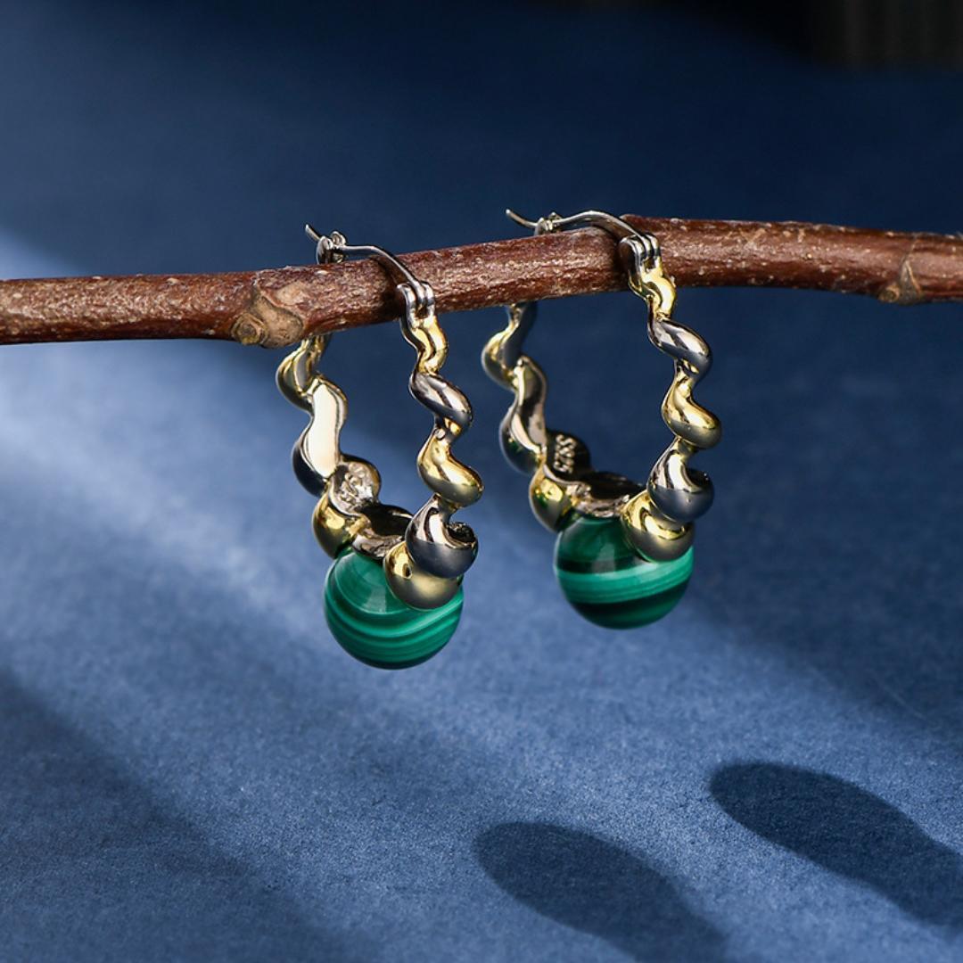 Boucles d'Oreilles Malachite Argent 925 – Évolution Personnelle - Biloria