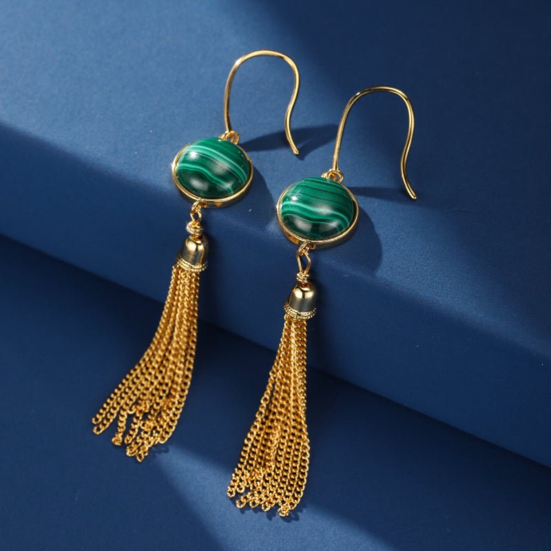 Boucles d'Oreilles Malachite – Argent Plaqué Or, Lithothérapie - Biloria
