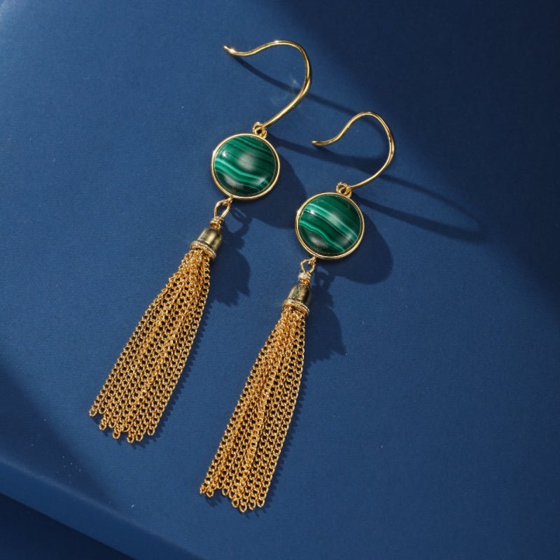 Boucles d'Oreilles Malachite – Argent Plaqué Or, Lithothérapie - Biloria