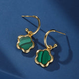 Boucles d'Oreilles Malachite Étoile Fleur Argent Plaqué Or - Biloria