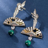 Boucles d'Oreilles Malachite Grue Argent 925 – Chance et Sérénité - Biloria