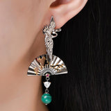 Boucles d'Oreilles Malachite Grue Argent 925 – Chance et Sérénité - Biloria