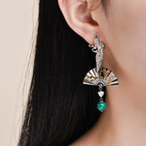 Boucles d'Oreilles Malachite Grue Argent 925 – Chance et Sérénité - Biloria
