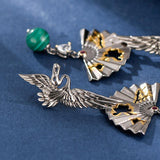 Boucles d'Oreilles Malachite Grue Argent 925 – Chance et Sérénité - Biloria