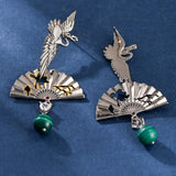 Boucles d'Oreilles Malachite Grue Argent 925 – Chance et Sérénité - Biloria