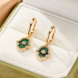 Boucles d'oreilles Malachite Hamsa étoilée, Argent plaqué or - Biloria