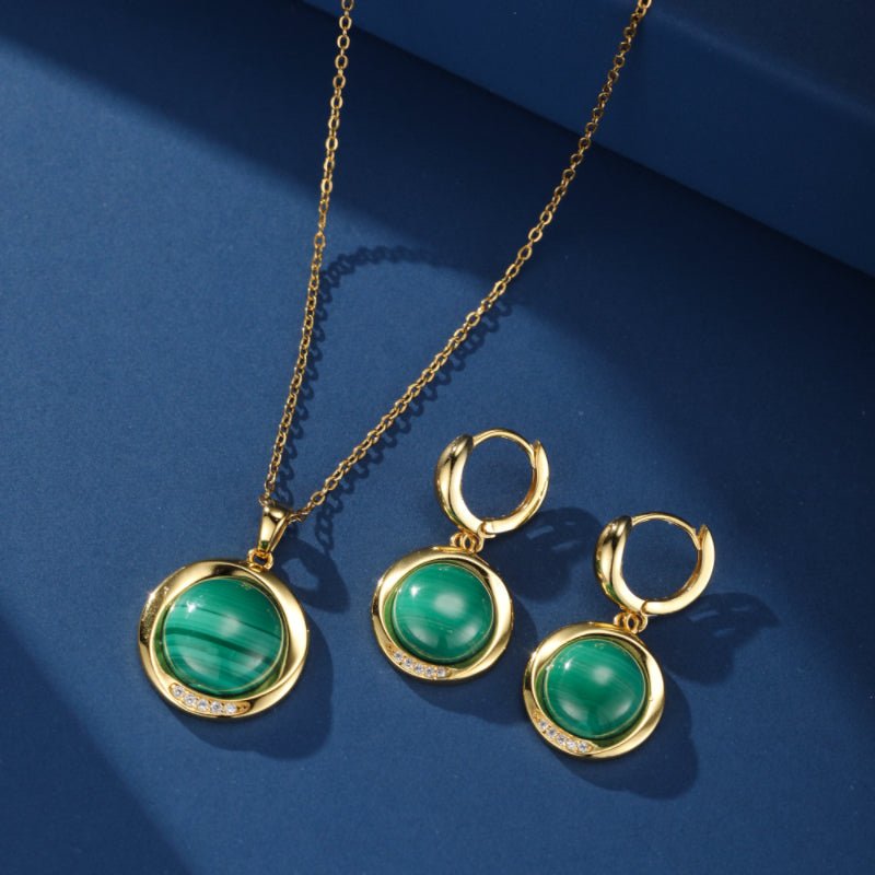 Boucles d'Oreilles Malachite Harmonie Verte Argent Plaqué Or - Biloria