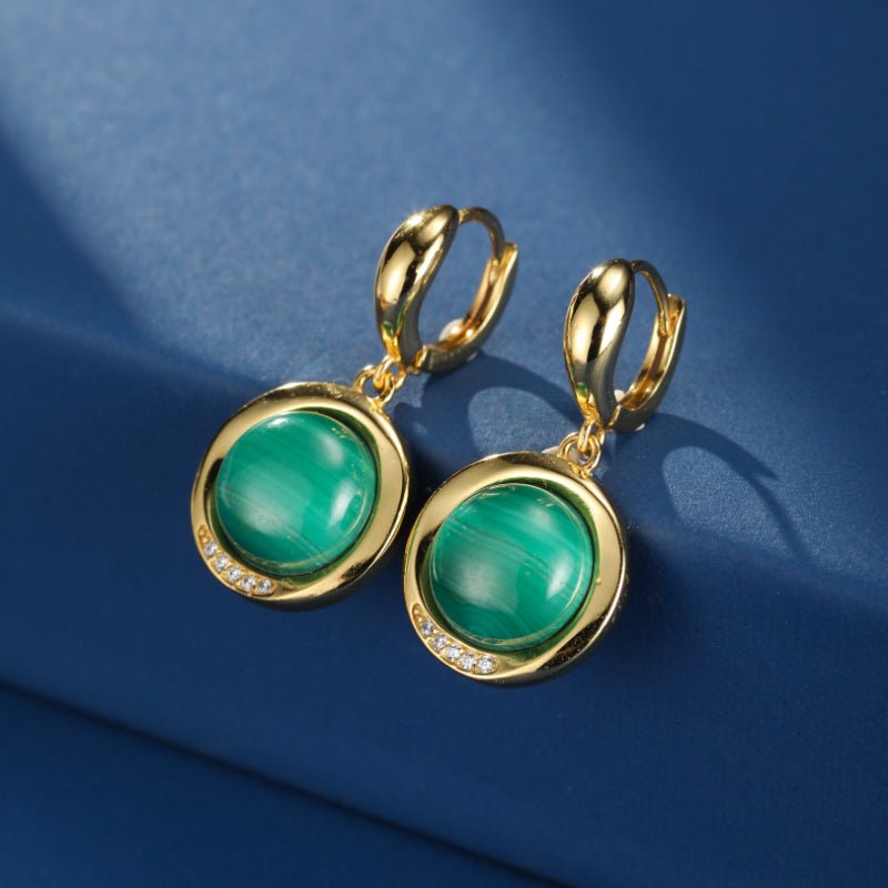Boucles d'Oreilles Malachite Harmonie Verte Argent Plaqué Or - Biloria