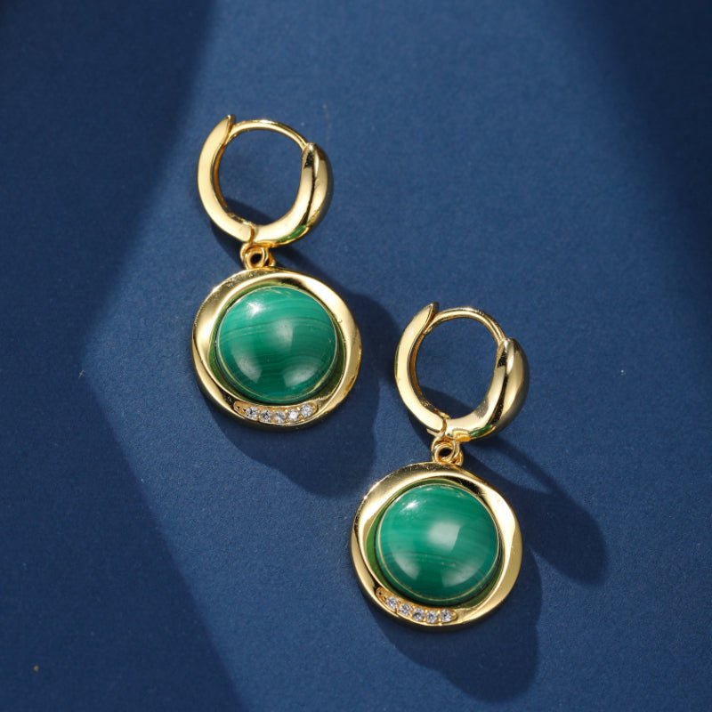 Boucles d'Oreilles Malachite Harmonie Verte Argent Plaqué Or - Biloria
