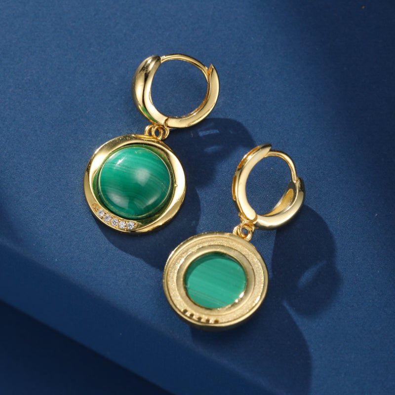 Boucles d'Oreilles Malachite Harmonie Verte Argent Plaqué Or - Biloria