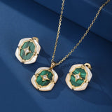 Boucles d'Oreilles Malachite Nacre Argent Plaqué Or - Biloria