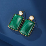 Boucles d'Oreilles Malachite Nacre Rectangulaires Argent Plaqué Or - Biloria