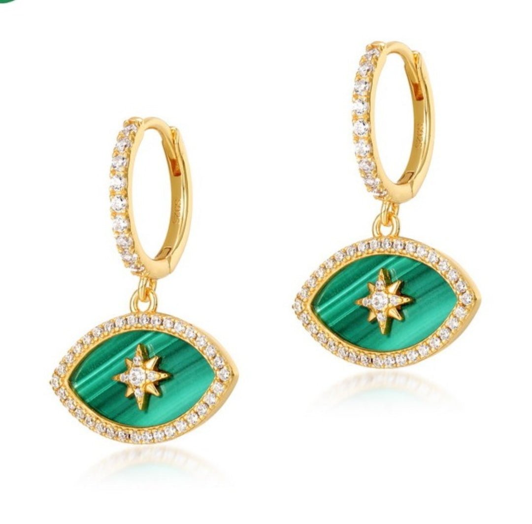 Boucles d'oreilles Malachite Œil Solaire – Argent Plaqué Or - Biloria