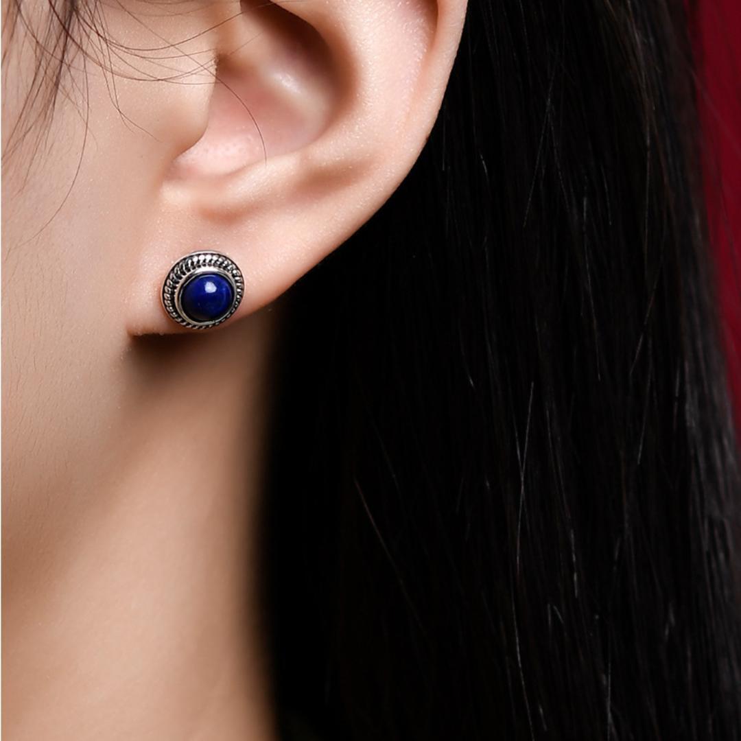 Boucles d'Oreilles Malachite ou Lapis Lazuli Argent 925 Croissance - Biloria