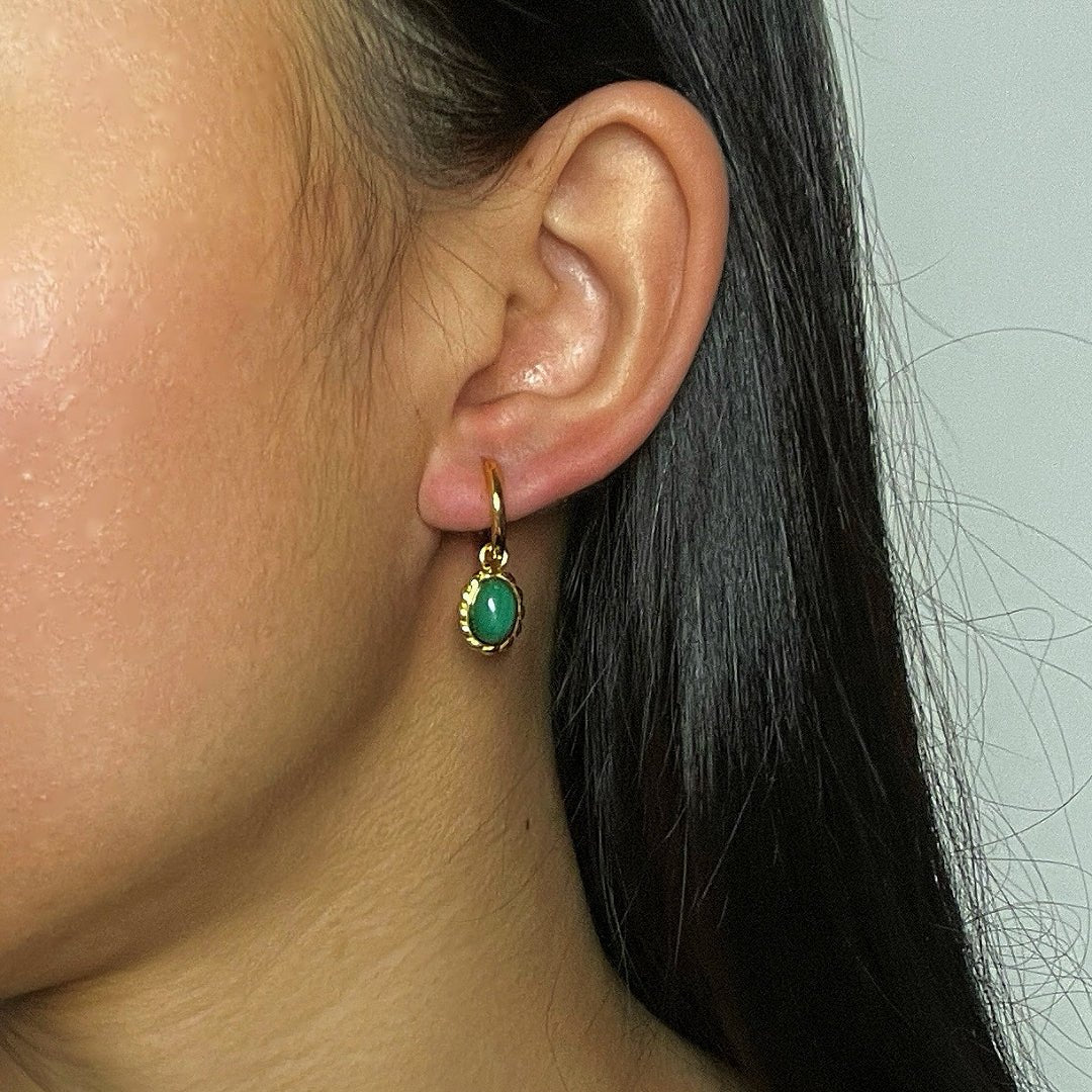 Boucles d'oreilles Malachite ovale argent 925 - Bijou lithothérapie - Biloria