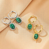 Boucles d'oreilles Malachite ovale argent 925 - Bijou lithothérapie - Biloria
