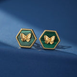Boucles d'Oreilles Malachite Papillon Argent Plaqué Or - Biloria
