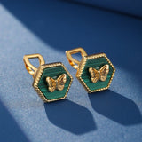 Boucles d'Oreilles Malachite Papillon Argent Plaqué Or - Biloria