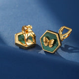 Boucles d'Oreilles Malachite Papillon Argent Plaqué Or - Biloria