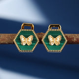 Boucles d'Oreilles Malachite Papillon Argent Plaqué Or - Biloria